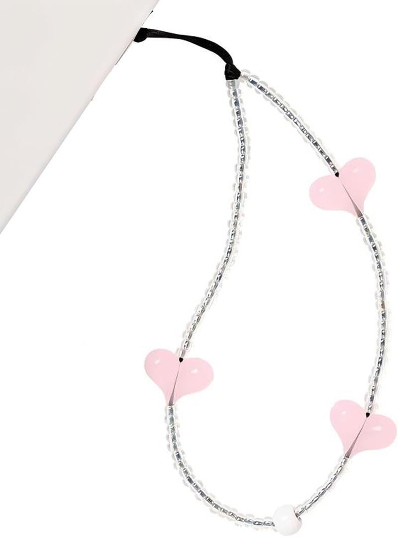 WCCH Beaded Phone Charm Y2K Kawaii Handmade Acrylic Phone Lanyard Wrist Strap for Camera Bag Airpods Keychain Charm Simple Pink Heart - Image 1